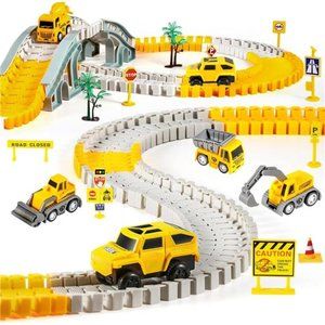 260 PCS Construction Race Tracks for Kids Toys,2Electric Cars,4 Construction Car